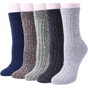 Womens Wool Socks, 5 Pairs Vintage Thick Knit Winter Warm Socks for Women Men Gi